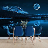 Gece Ay ve Dağ Manzaralı Duvar Kağıdı