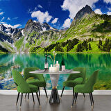 Karlı Dağ ve Göl Manzaralı Duvar Kağıdı