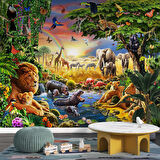 Safari Hayvanat Bahçesi Çocuk Odası Duvar Kağıdı