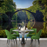 Orman Nehir Köprü Manzaralı Duvar Kağıdı