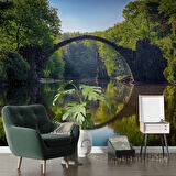 Orman Nehir Köprü Manzaralı Duvar Kağıdı