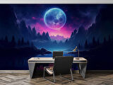 Gece Ay Orman Göl Manzaralı Duvar Kağıdı
