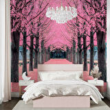 Pembe Ağaç Orman Manzaralı Duvar Kağıdı