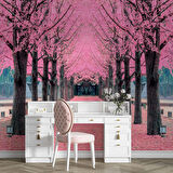 Pembe Ağaç Orman Manzaralı Duvar Kağıdı