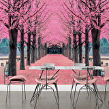 Pembe Ağaç Orman Manzaralı Duvar Kağıdı