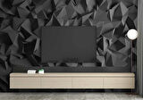3 Boyutlu Siyah Üçgen Desenli Duvar Kağıdı