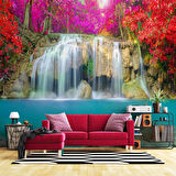 Şelale Kırmızı Çiçek Duvar Kağıdı Baskı