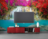 Şelale Kırmızı Çiçek Duvar Kağıdı Baskı