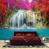 Şelale Kırmızı Çiçek Duvar Kağıdı Baskı