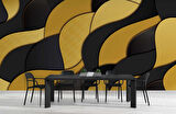 3 Boyutlu Siyah Sarı Dalgalı Desenli Duvar Kağıdı