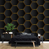 3 Boyutlu Siyah Altıgen Petek Desenli Duvar Kağıdı