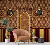 Kırmızı İslami Motifli Mescid Duvar Kağıdı