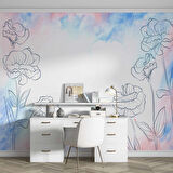 Mavi Pembe Soft Suluboya Çiçek Duvar Kağıdı