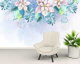 Mavi Soft Suluboya Çiçek Duvar Kağıdı