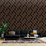 3 Boyutlu Koyu Siyah Geometri Altın Desenli Duvar Kağıdı