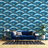 Mavi Dalgalı Suluboya Desenli Duvar Kağıdı