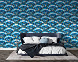 Mavi Dalgalı Suluboya Desenli Duvar Kağıdı