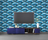 Mavi Dalgalı Suluboya Desenli Duvar Kağıdı