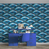 Mavi Dalgalı Suluboya Desenli Duvar Kağıdı