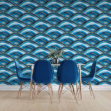 Mavi Dalgalı Suluboya Desenli Duvar Kağıdı