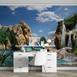 Deniz Manzaralı İnsan ve Fil Silüet Temalı Duvar Kağıdı