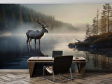 Göl Üzerinde Geyik Manzaralı Duvar Kağıdı