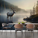 Göl Üzerinde Geyik Manzaralı Duvar Kağıdı