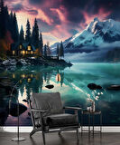 Göl Orman ve Karlı Dağ Manzaralı Duvar Kağıdı