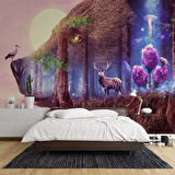 Ayı ve Ay Çizim Temalı Duvar Kağıdı