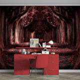 Kırmızı Yapraklı Orman Yolu Manzaralı Duvar Kağıdı