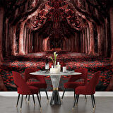 Kırmızı Yapraklı Orman Yolu Manzaralı Duvar Kağıdı