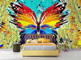 Renkli Kelebek Çizim Desenli Duvar Kağıdı