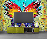 Renkli Kelebek Çizim Desenli Duvar Kağıdı