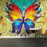 Renkli Kelebek Çizim Desenli Duvar Kağıdı