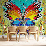 Renkli Kelebek Çizim Desenli Duvar Kağıdı