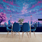 Dinlendirici Pembe Ağaç şehir çizimi Duvar Kağıdı