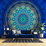 Mavi Franktal Etnik Motif Desenli Duvar Kağıdı