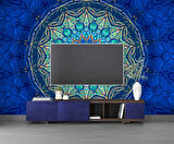 Mavi Franktal Etnik Motif Desenli Duvar Kağıdı