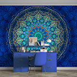 Mavi Franktal Etnik Motif Desenli Duvar Kağıdı