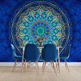 Mavi Franktal Etnik Motif Desenli Duvar Kağıdı