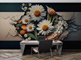 3 Boyutlu Papatya Çiçek Duvar Kağıdı