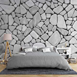 3 Boyutlu Gri Taş Desen Duvar Kağıdı