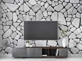 3 Boyutlu Gri Taş Desen Duvar Kağıdı