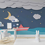 Denizci Gece Ay Yıldız Çocuk Odası Duvar Kağıdı