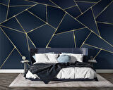 3 Boyutlu Lacivert Mozaik Desenli Duvar Kağıdı