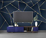 3 Boyutlu Lacivert Mozaik Desenli Duvar Kağıdı