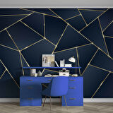 3 Boyutlu Lacivert Mozaik Desenli Duvar Kağıdı