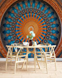 Turuncu Franktal Mandala Etnik Motif Duvar Kağıdı