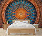 Turuncu Franktal Mandala Etnik Motif Duvar Kağıdı