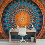 Turuncu Franktal Mandala Etnik Motif Duvar Kağıdı